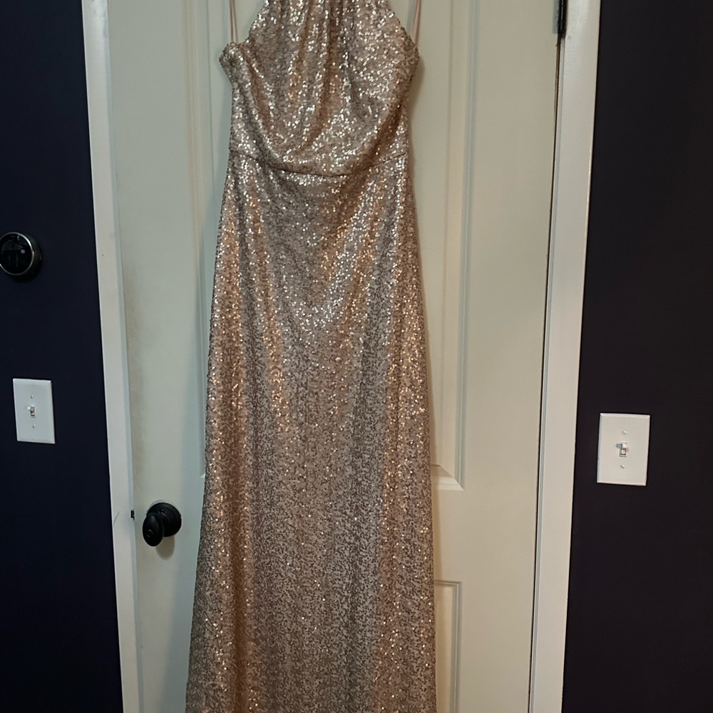 Amsale Chandler Sequin Halter Rose Gold - Picture 2 of 9